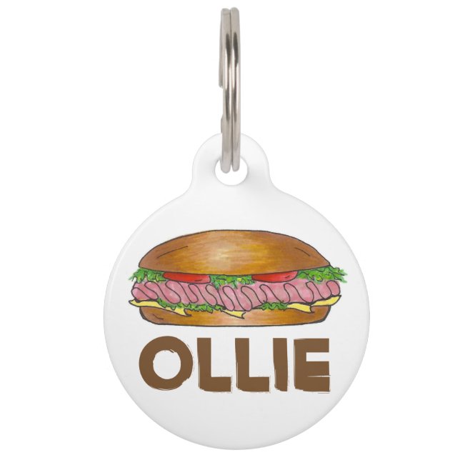 Placa Para Mascotas Ham Cheese Hoagie Submarine Sandwich Dog Etiqueta (Anverso)