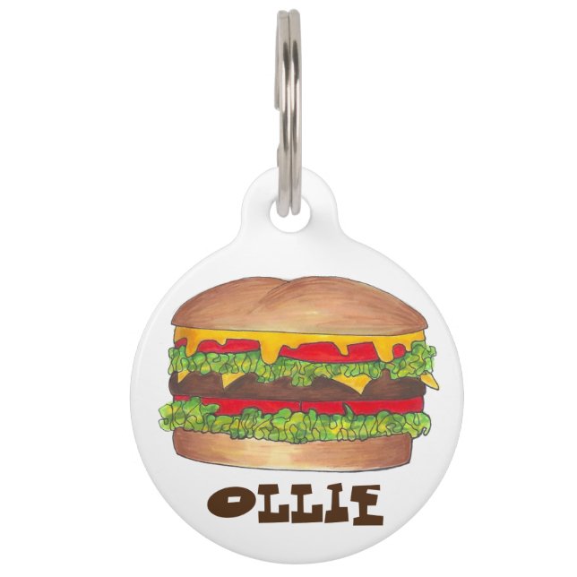 Placa Para Mascotas Hamburguesa hamburguesa Cheeseburger comida rápida (Anverso)