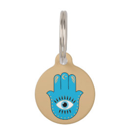 Placa Para Mascotas Hamsa Hand Greek Evil Eye Blue