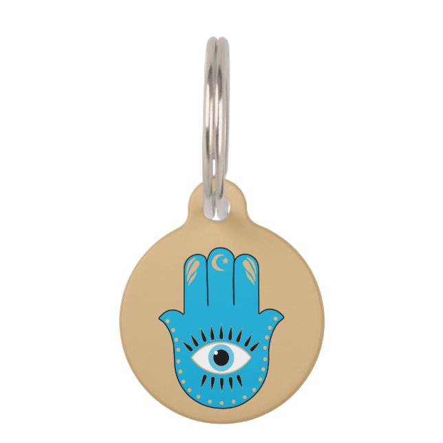 Placa Para Mascotas Hamsa Hand Greek Evil Eye Blue (Anverso)
