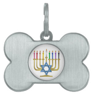 Placa Para Mascotas Hanukkah Candles Rainbow Gold Menorah