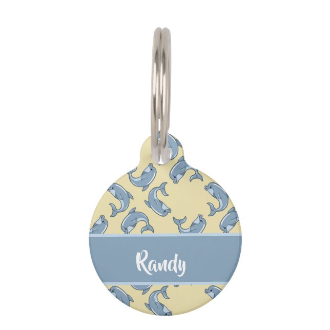 Placa Para Mascotas Happy blue dolpins pattern (Anverso)
