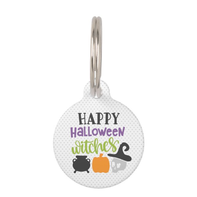 Placa Para Mascotas Happy Halloween Wites una etiqueta de identificaci (Anverso)