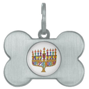 Placa Para Mascotas Happy Hanukkah Dreidels Menorah