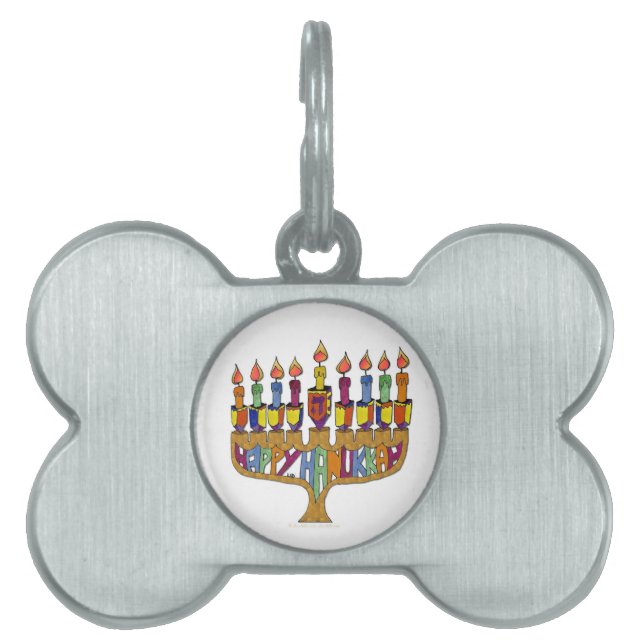 Placa Para Mascotas Happy Hanukkah Dreidels Menorah (Frente)