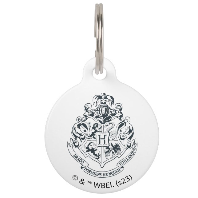 Placa Para Mascotas Harry Potter | Escudo de Hogwarts - Blanco y Negro (Anverso)