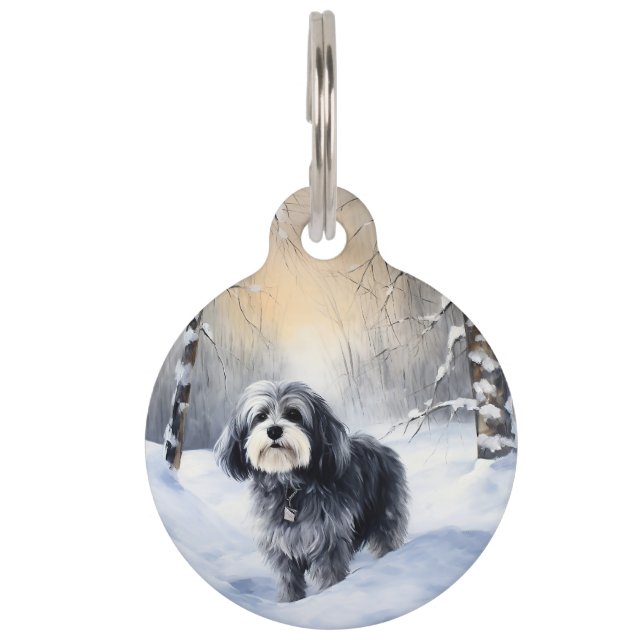 Placa Para Mascotas Havanés Deja que nieve Navidad (Anverso)