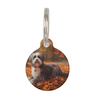 Placa Para Mascotas Havanés en Otoño Hojas Caídas Inspiran
