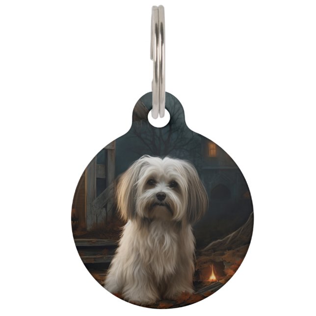 Placa Para Mascotas Havanese Halloween Aterrador (Anverso)