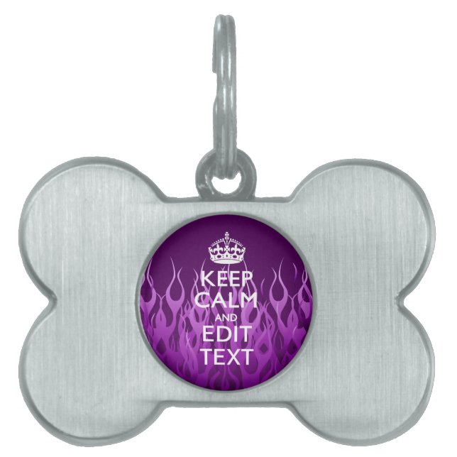 Placa Para Mascotas Have Your Text Keep Calm on Purple Racing Flames (Frente)
