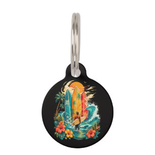 Placa Para Mascotas Hawái Tabla De Surf Ola Playa Surfista Vintage