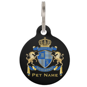 Placa Para Mascotas Haz tu propio emblema azul del escudo de armas de 
