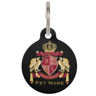 Placa Para Mascotas Haz tu propio escudo de armas rojo águila dorada