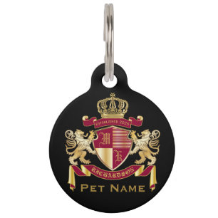 Placa Para Mascotas Haz tu propio escudo de armas rojo León de Oro