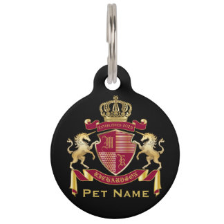 Placa Para Mascotas Haz tu propio escudo de armas rojo oro emblema de 