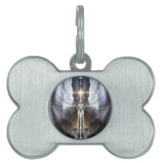 Placa Para Mascotas Heavenly Angel Wing Cross Fractal Art Pet Tag