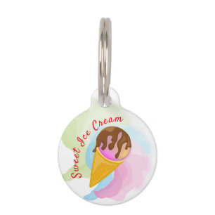 Placa Para Mascotas Helado dulce y colorido en un cono