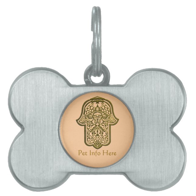 Placa Para Mascotas Henna Hand de Hamsa (Golden) (Frente)