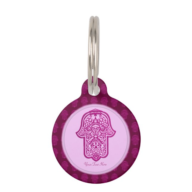 Placa Para Mascotas Henna Hand de Hamsa (Rosa) (Anverso)