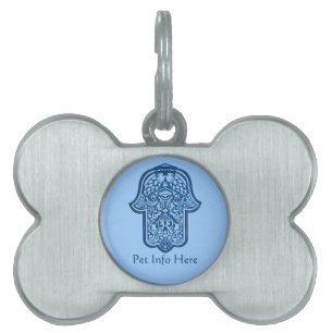 Placa Para Mascotas Henna Hand of Hamsa (Azul)