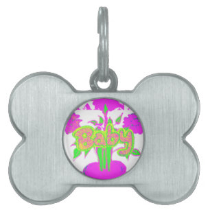 Placa Para Mascotas Hermosa Bebé Asombrosa Floral Inspiradora Rosa
