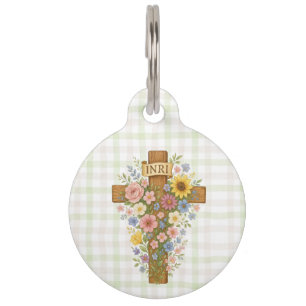 Placa Para Mascotas Hermosa cruz de Pascua floral