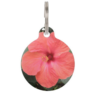 Placa Para Mascotas Hermosa etiqueta de perro de flor de Hibisco naran