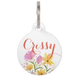 Placa Para Mascotas Hermosa etiqueta redonda floral para mascotas