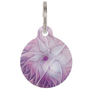 Placa Para Mascotas Hermosa Flor Rosa Moderna Resumen Arte Fractal