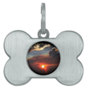 Placa Para Mascotas hermosa foto de puesta de sol con humo