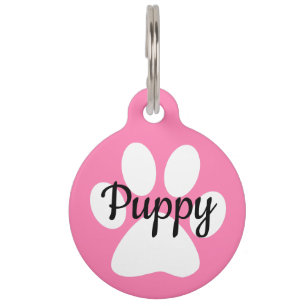 Placa Para Mascotas Hermosa Huella de Pata Rosa Negra y Blanca