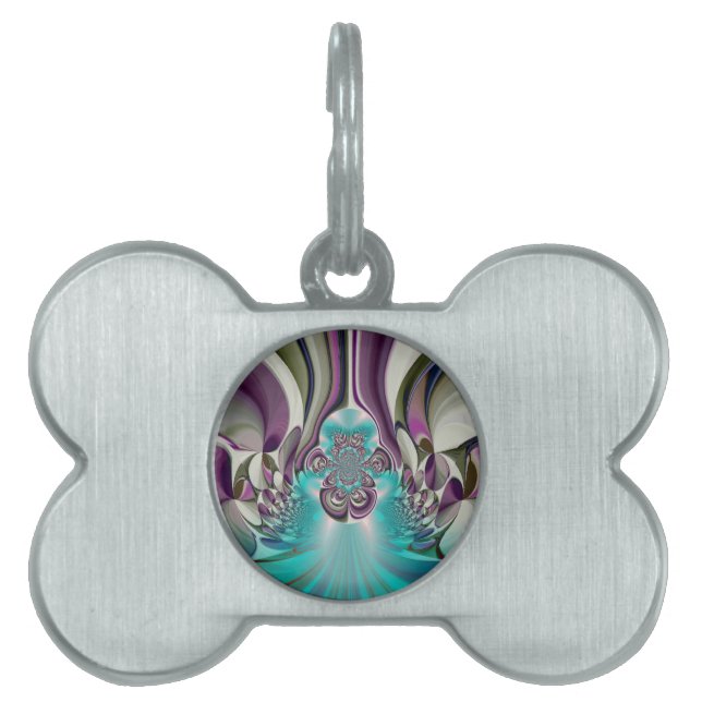 Placa Para Mascotas Hermosa imagen inglesa en tonos púrpura y cian (Frente)