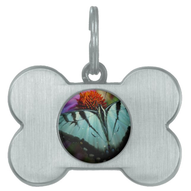 Placa Para Mascotas Hermosa mariposa turquesa (Frente)
