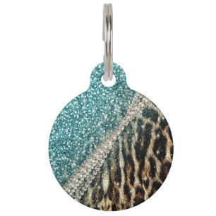 Placa Para Mascotas Hermosa moda girly leopardo animal faux piel impre