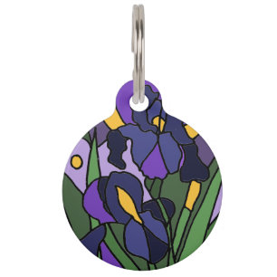 Placa Para Mascotas Hermosas flores azules de iris abstractas