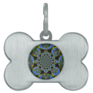 Placa Para Mascotas Hermoso arte fresco azul real negro Kaleidoscope