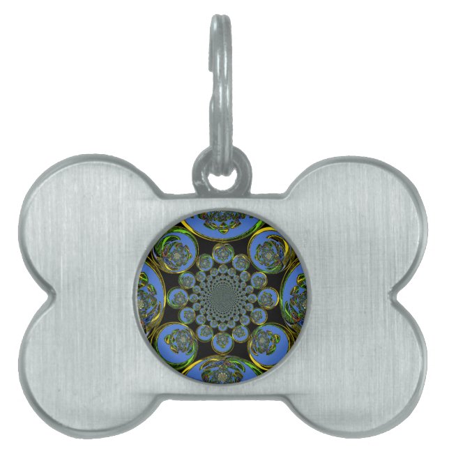 Placa Para Mascotas Hermoso arte fresco azul real negro Kaleidoscope (Frente)