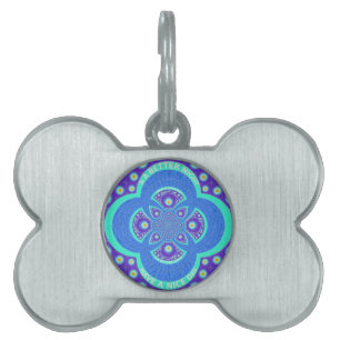 Placa Para Mascotas Hermoso diseño de la flora de Mandala azul african