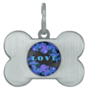 Placa Para Mascotas Hermoso diseño de patrón de texto de amor azul gal