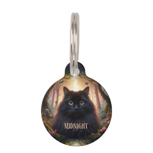 Placa Para Mascotas Hermoso Gato Negro Fluffy con Ojos de Oro