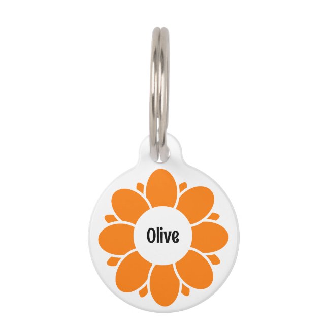 Placa Para Mascotas Hermoso Marco de Flor Naranja para Nombre de Perro (Anverso)