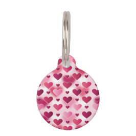 Placa Para Mascotas Hermoso Patrón De Corazones Rosa Con Información D