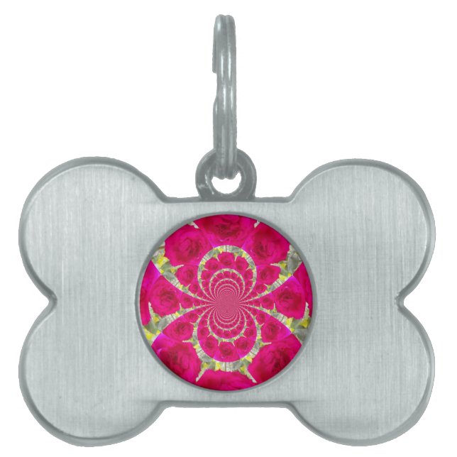 Placa Para Mascotas Hermoso Patrón Kaleidoscope de rosas rojas rojas i (Frente)