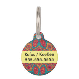 Placa Para Mascotas Hermoso patrón zen de color rosa, verde y naranja