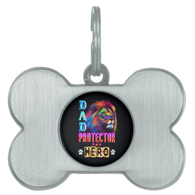 Placa Para Mascotas Héroe del protector de papá (Frente)