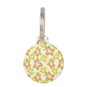 Placa Para Mascotas Hibisco Amarillo, Hibisco Naranja, Patrón Floral