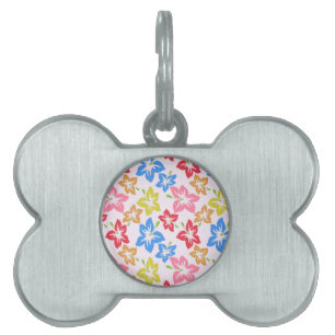 Placa Para Mascotas Hibisco Colorido, Patrón De Flores