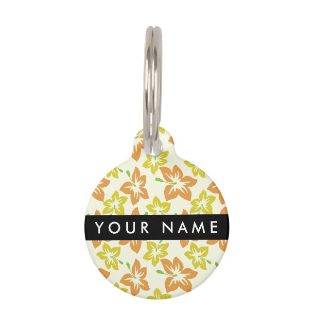 Placa Para Mascotas Hibiscus amarillo, Naranja Hibiscus, su nombre (Anverso)