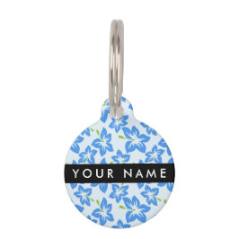 Placa Para Mascotas Hibiscus azul, Flores azules, tu nombre