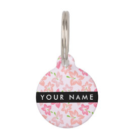 Placa Para Mascotas Hibiscus rosa, flores rosas, tu nombre